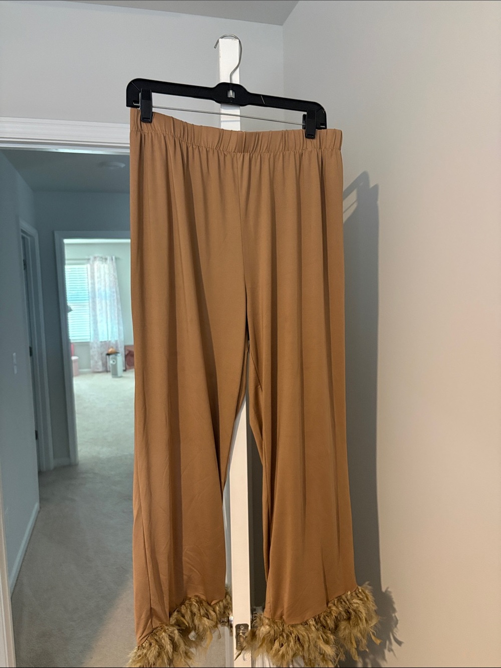 Feather-Trim Button-Front Blouse in Camel - Picture 2 of 2